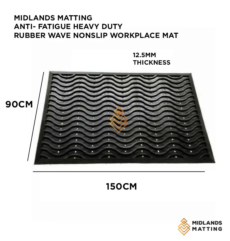 Anti- fatigue Heavy Duty Rubber Wave nonslip workplace mat 90cm x 150cm x 12.5mm