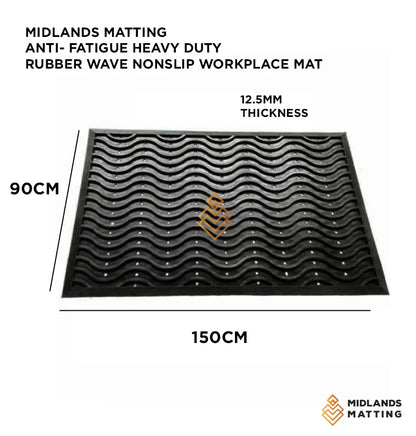 Anti- fatigue Heavy Duty Rubber Wave nonslip workplace mat 90cm x 150cm x 12.5mm