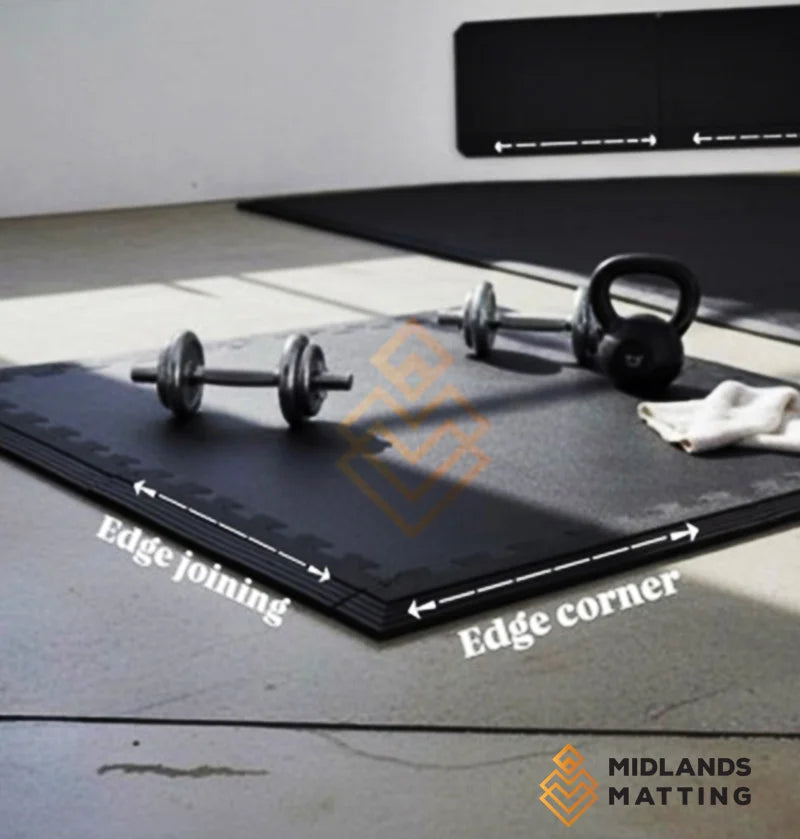 1mx 1m x17mm gym mat 10cm x 50cm edge joining piece