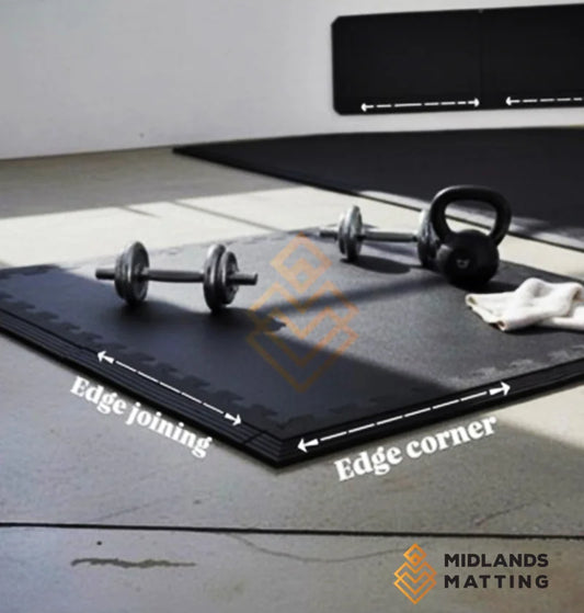 1mx 1m x17mm gym mat 10cm x 50cm edge joining piece